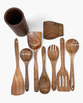 Teak Wooden Kitchen Utensil Set – Eco-Friendly – Durable Cooking Tools – Elegant Design for Cooking and Serving 6