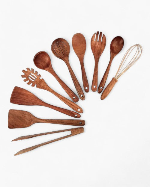 Teak Wooden Kitchen Utensil Set – Eco-Friendly – Durable Cooking Tools – Elegant Design for Cooking and Serving 7