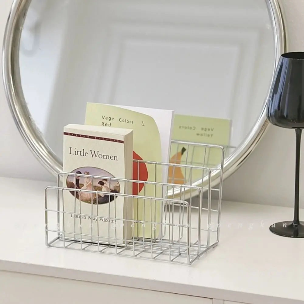 Three-Tier Iron Bookshelf Organizer, Silver - Modern Design for Home and Office Storage, 9.4 x 5.1 x 6.1 Inches 3