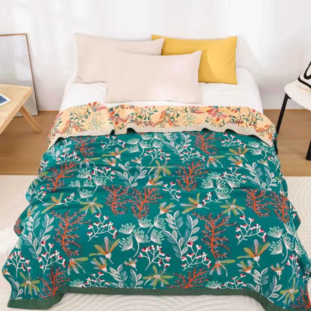 Throw blanket – 100% organic cotton – Soft 4-layer gauze – Cozy indoor and outdoor accessory 0