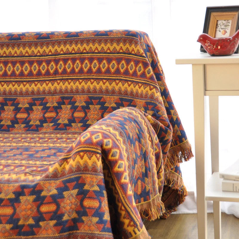 Throw blanket – Cotton-poly blend – Earthy tribal pattern – Reversible design – Cozy home accessory 2