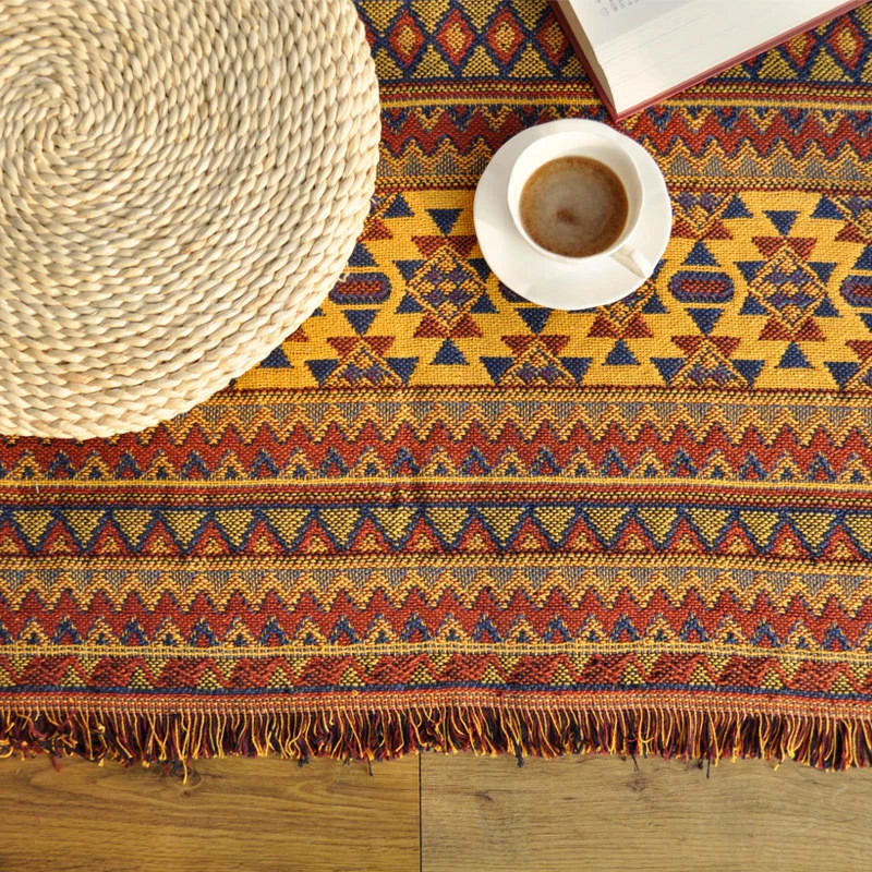 Throw blanket – Cotton-poly blend – Earthy tribal pattern – Reversible design – Cozy home accessory 3