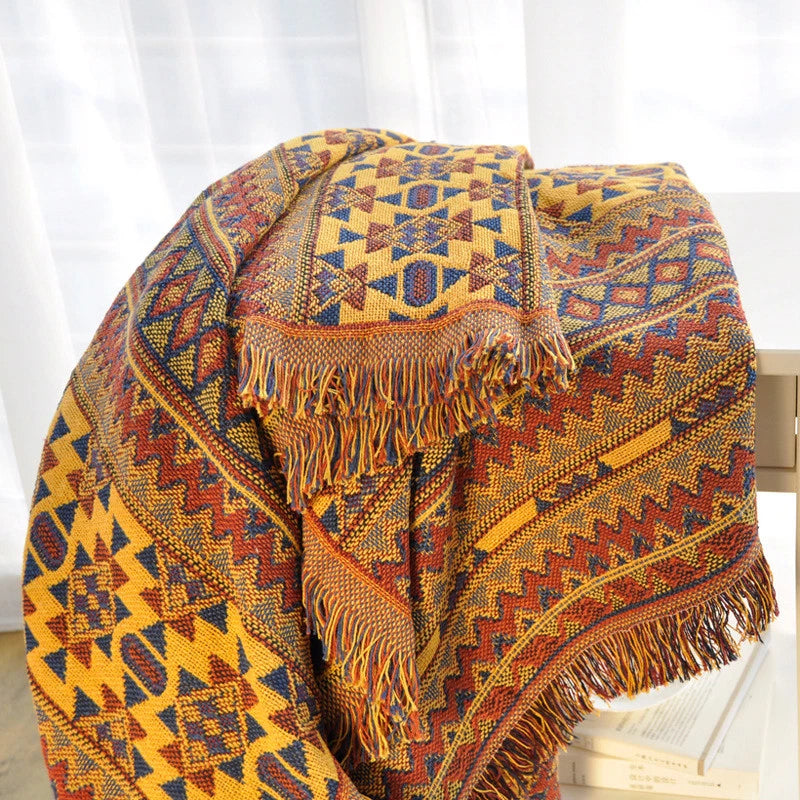 Throw blanket – Cotton-poly blend – Earthy tribal pattern – Reversible design – Cozy home accessory 4