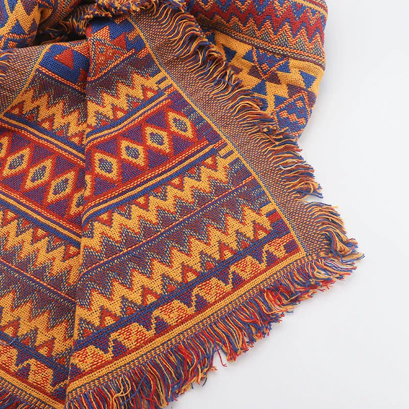 Throw blanket – Cotton-poly blend – Earthy tribal pattern – Reversible design – Cozy home accessory 6