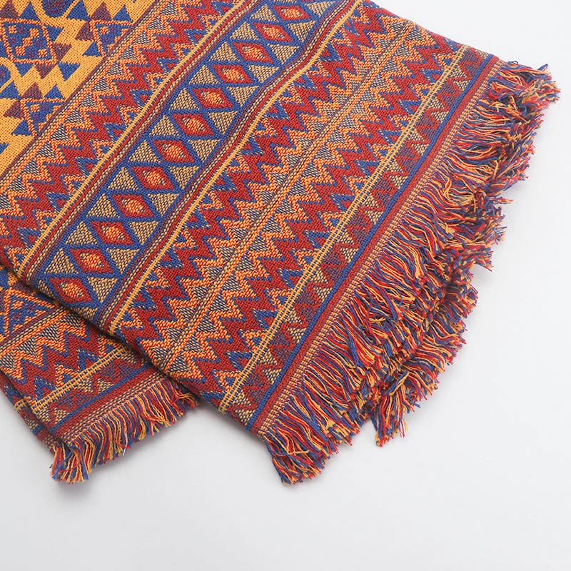 Throw blanket – Cotton-poly blend – Earthy tribal pattern – Reversible design – Cozy home accessory 7