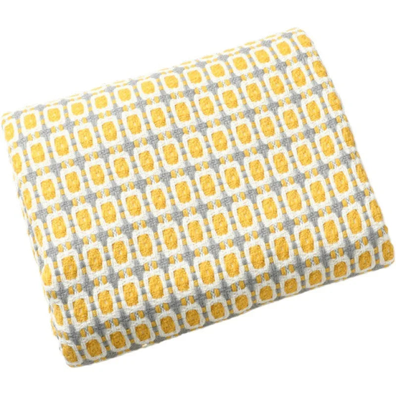 Throw blanket – Knitted fabric – Navy blue checkered design – Cozy sofa accessory with tassels 4