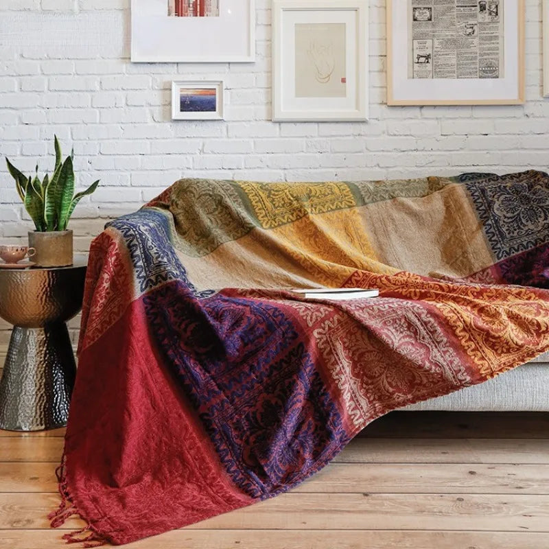Throw blanket – Soft chenille – Large boho plaid design – Cozy couch cover with tassels – 60 x 75 in 0