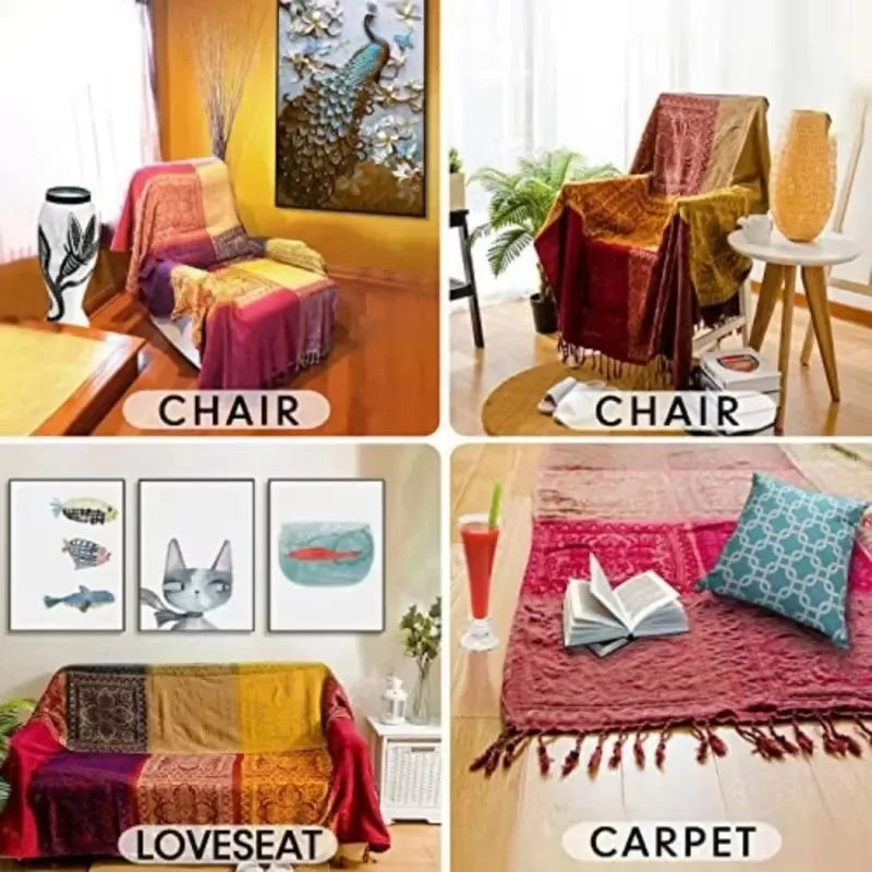 Throw blanket – Soft chenille – Large boho plaid design – Cozy couch cover with tassels – 60 x 75 in 2