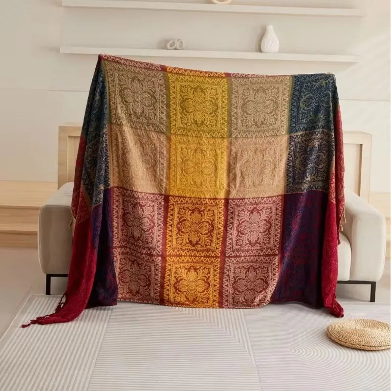 Throw blanket – Soft chenille – Large boho plaid design – Cozy couch cover with tassels – 60 x 75 in 4