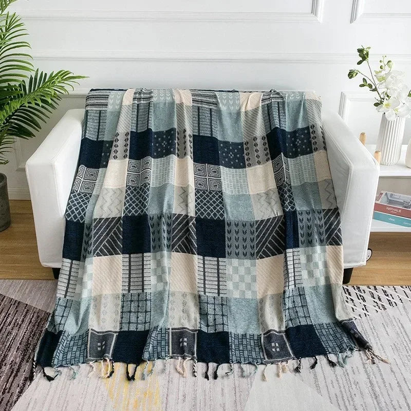 Throw blanket – Soft chenille – Large boho plaid design – Cozy couch cover with tassels – 60 x 75 in 6