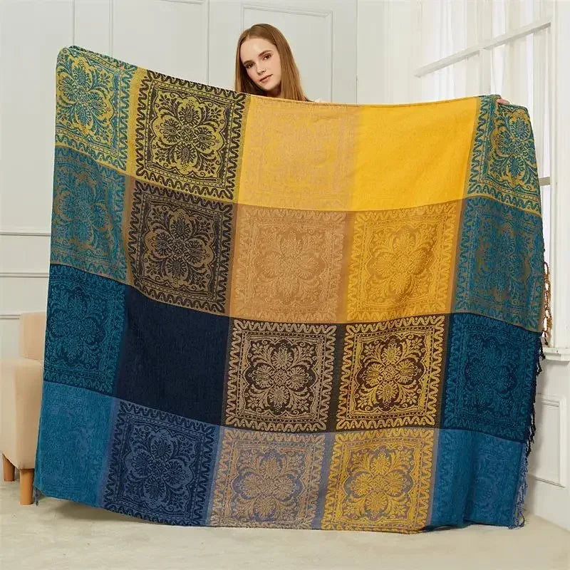Throw blanket – Soft chenille – Large boho plaid design – Cozy couch cover with tassels – 60 x 75 in 7