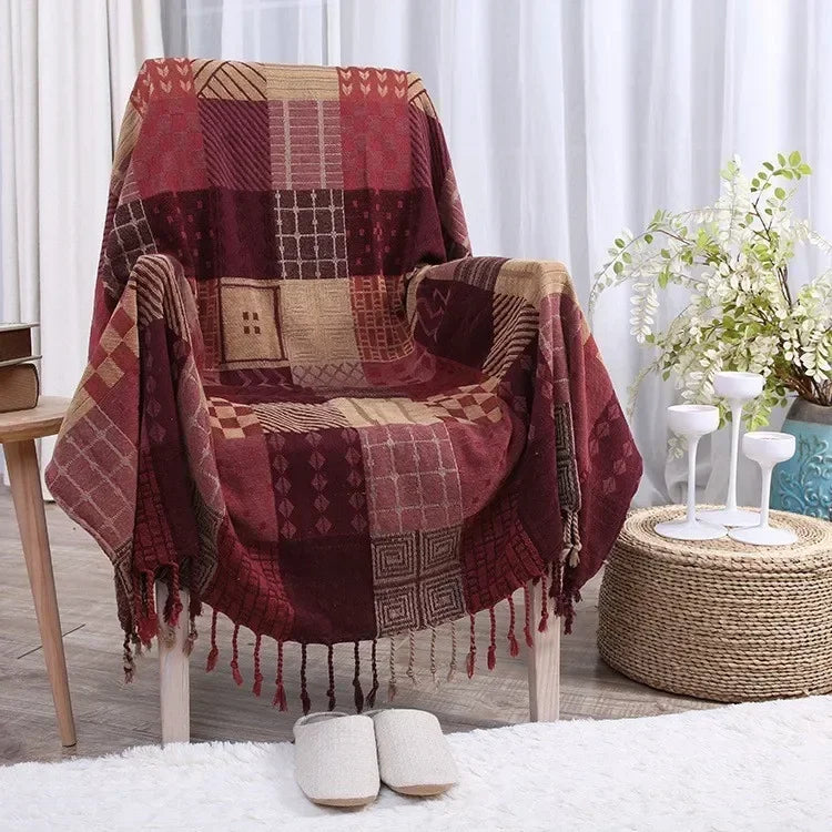 Throw blanket – Soft chenille – Large boho plaid design – Cozy couch cover with tassels – 60 x 75 in 8