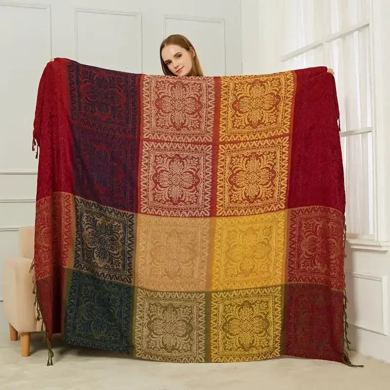 Throw blanket – Soft chenille – Large boho plaid design – Cozy couch cover with tassels – 60 x 75 in 9
