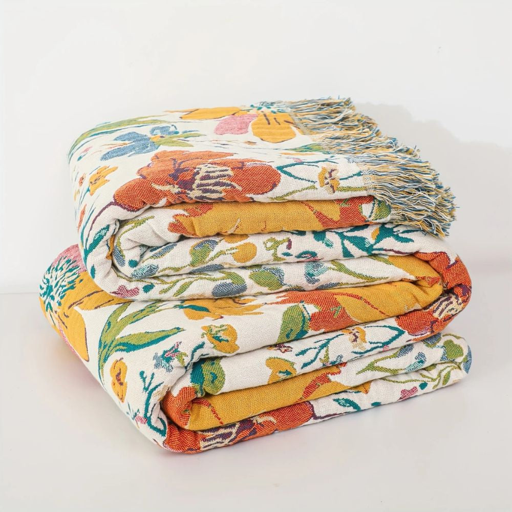 Throw blanket – Soft cotton – Multicolored floral design – Lightweight and breathable – Perfect for summer lounging 0