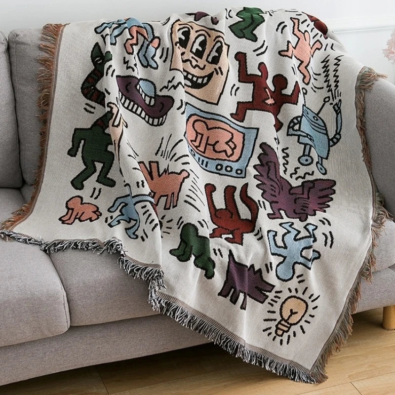 Throw blanket – Soft cotton blend – Multicolor doodle design – Cozy couch accessory – 51.2 x 63 in 0