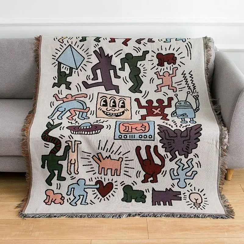 Throw blanket – Soft cotton blend – Multicolor doodle design – Cozy couch accessory – 51.2 x 63 in 2