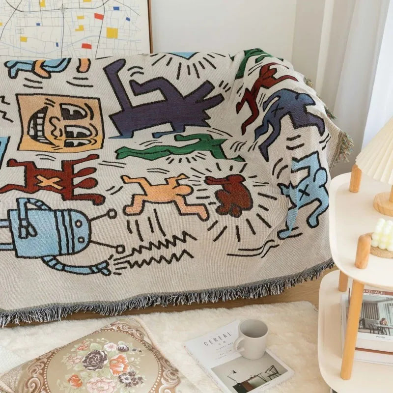 Throw blanket – Soft cotton blend – Multicolor doodle design – Cozy couch accessory – 51.2 x 63 in 3