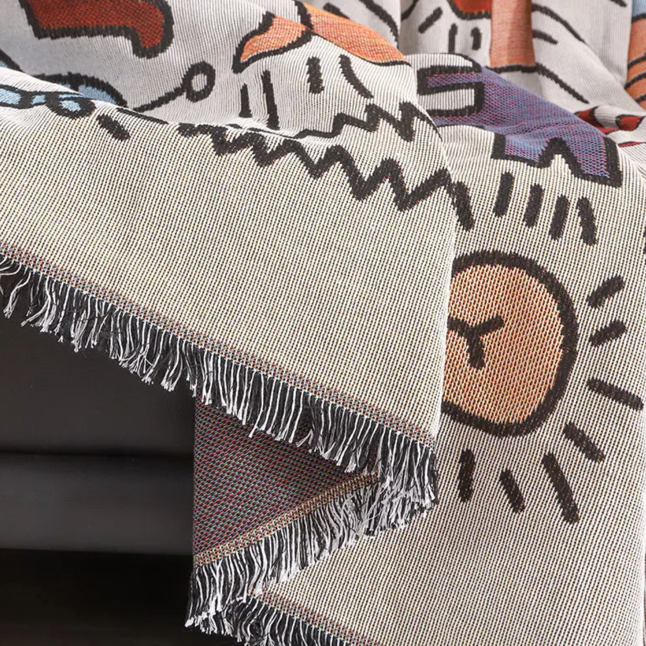 Throw blanket – Soft cotton blend – Multicolor doodle design – Cozy couch accessory – 51.2 x 63 in 5
