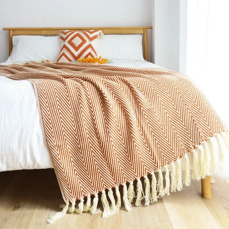 Throw blanket – Soft knit – Multi-colored geometric pattern – Cozy home decor – Machine washable – 60 x 50 in 0