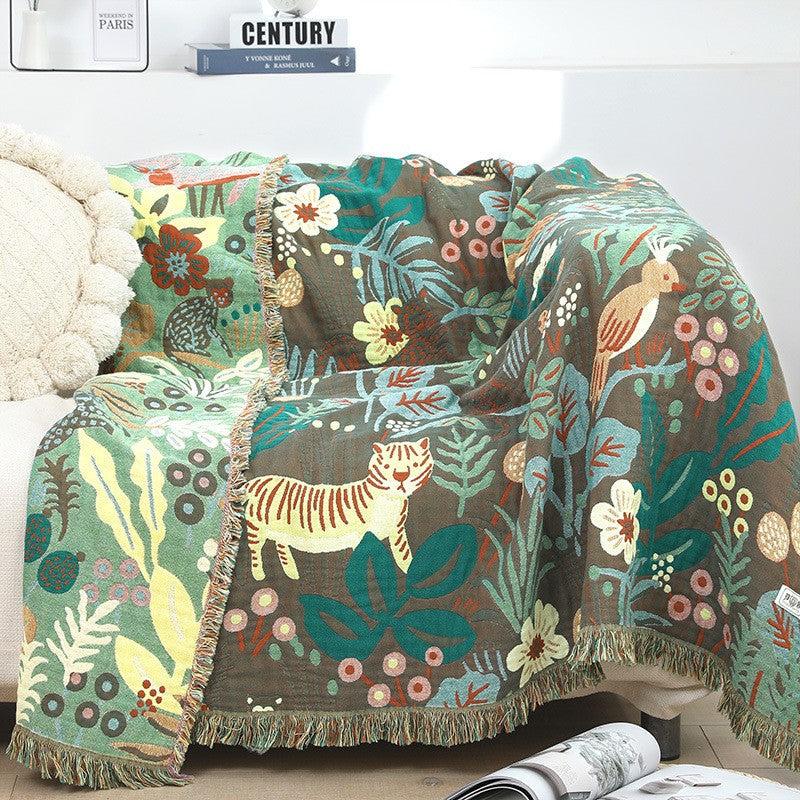 Throw blanket – Woven cotton – Jungle tiger print – Cozy sofa or bed accessory – 60 x 80 inches 0
