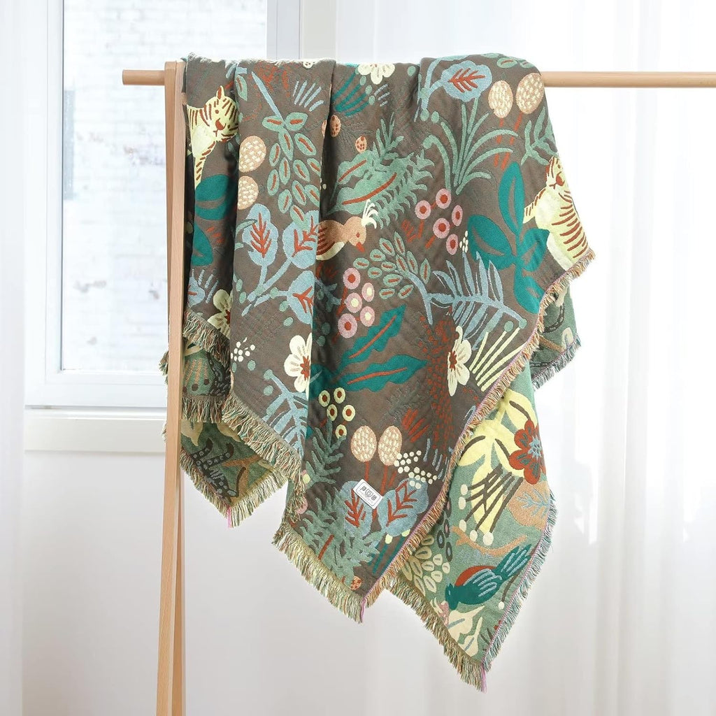 Throw blanket – Woven cotton – Jungle tiger print – Cozy sofa or bed accessory – 60 x 80 inches 1