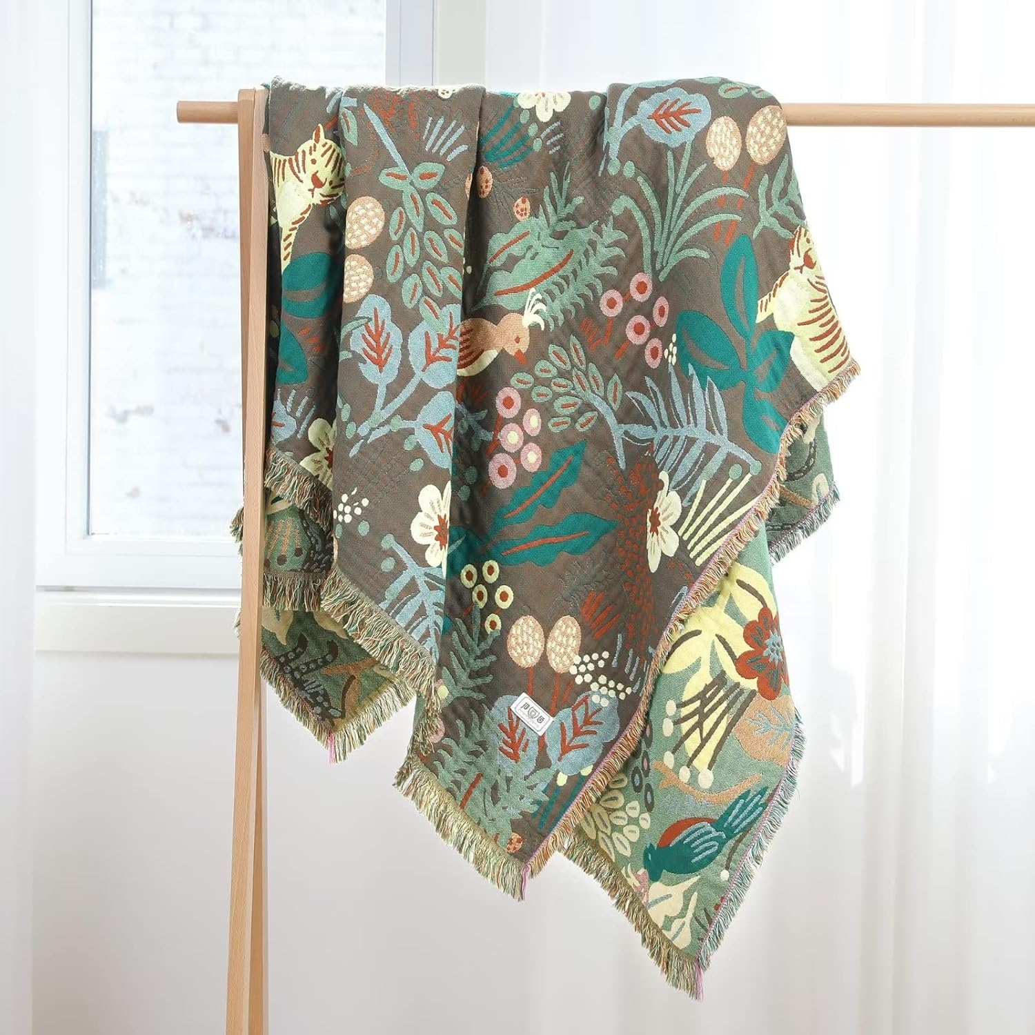 Throw blanket – Woven cotton – Jungle tiger print – Cozy sofa or bed accessory – 60 x 80 inches 1