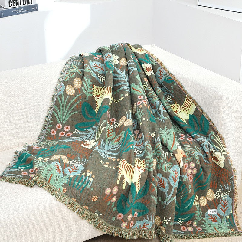 Throw blanket – Woven cotton – Jungle tiger print – Cozy sofa or bed accessory – 60 x 80 inches 2