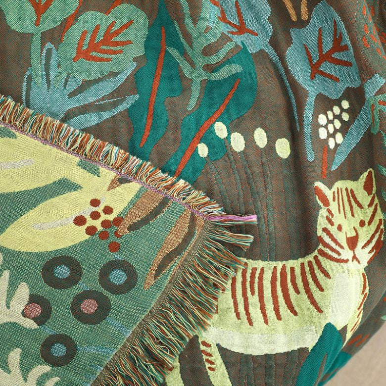 Throw blanket – Woven cotton – Jungle tiger print – Cozy sofa or bed accessory – 60 x 80 inches 4