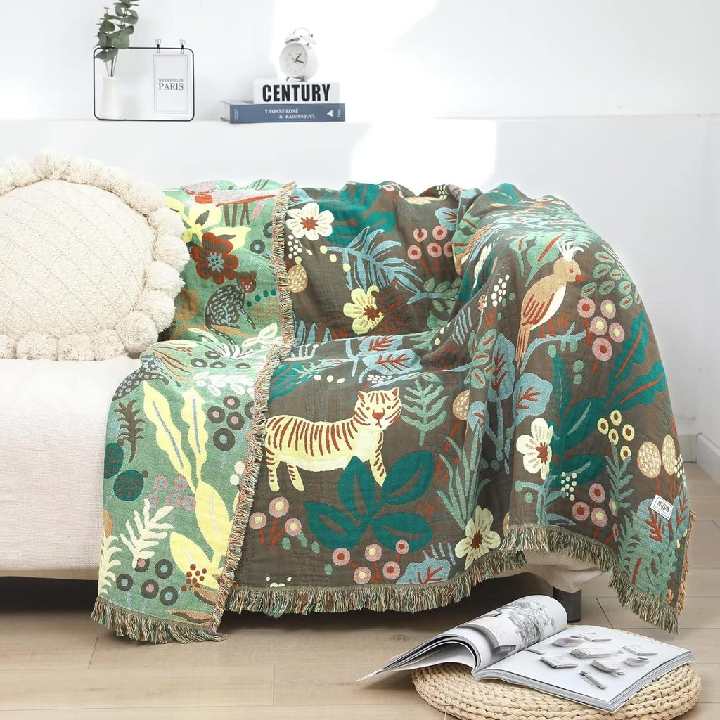 Throw blanket – Woven cotton – Jungle tiger print – Cozy sofa or bed accessory – 60 x 80 inches 5