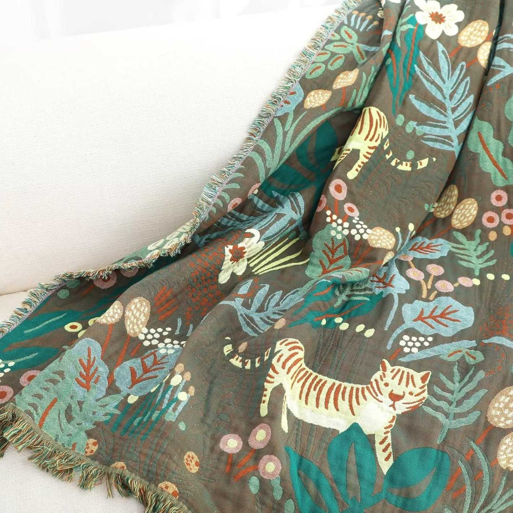 Throw blanket – Woven cotton – Jungle tiger print – Cozy sofa or bed accessory – 60 x 80 inches 7