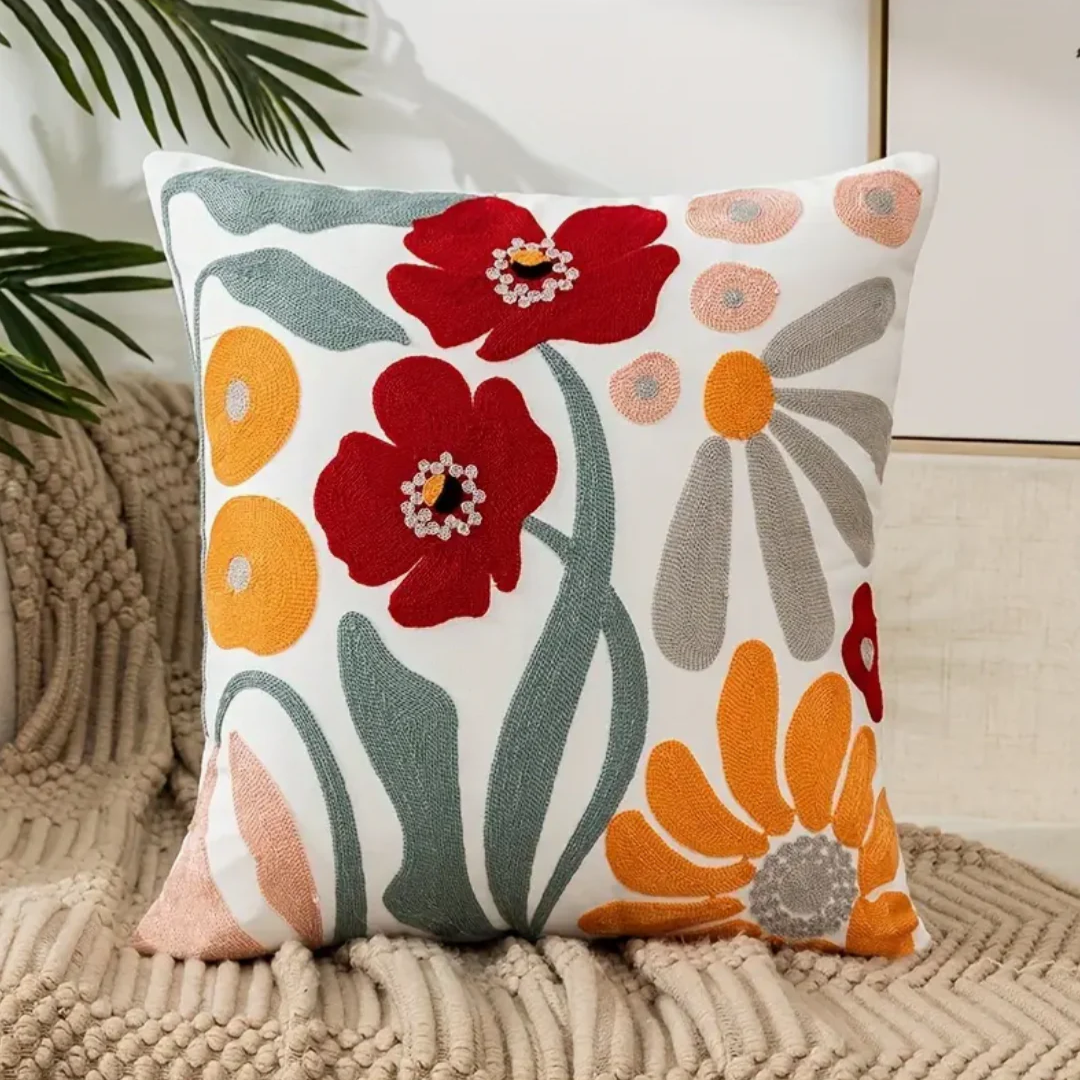 Throw pillow – Floral print – Soft cotton and polyester – Cozy couch accent – 17.7 x 17.7 in 0