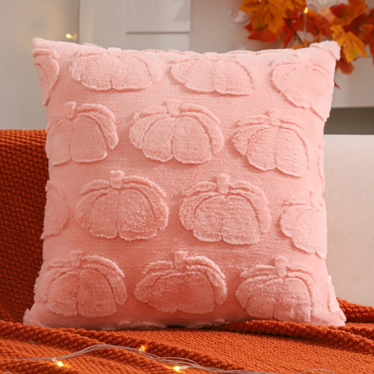 Throw pillow cover – Plush jacquard – Pumpkin design – Autumn and Thanksgiving decor 3