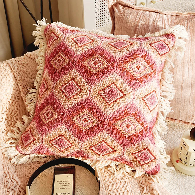 Throw pillow cover – Soft fabric – Pink retro design – Decorative home accent for living room 17