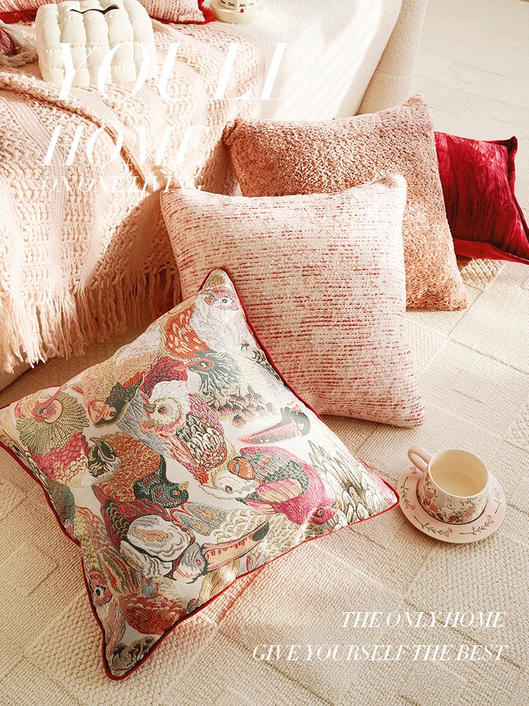 Throw pillow cover – Soft fabric – Pink retro design – Decorative home accent for living room 2