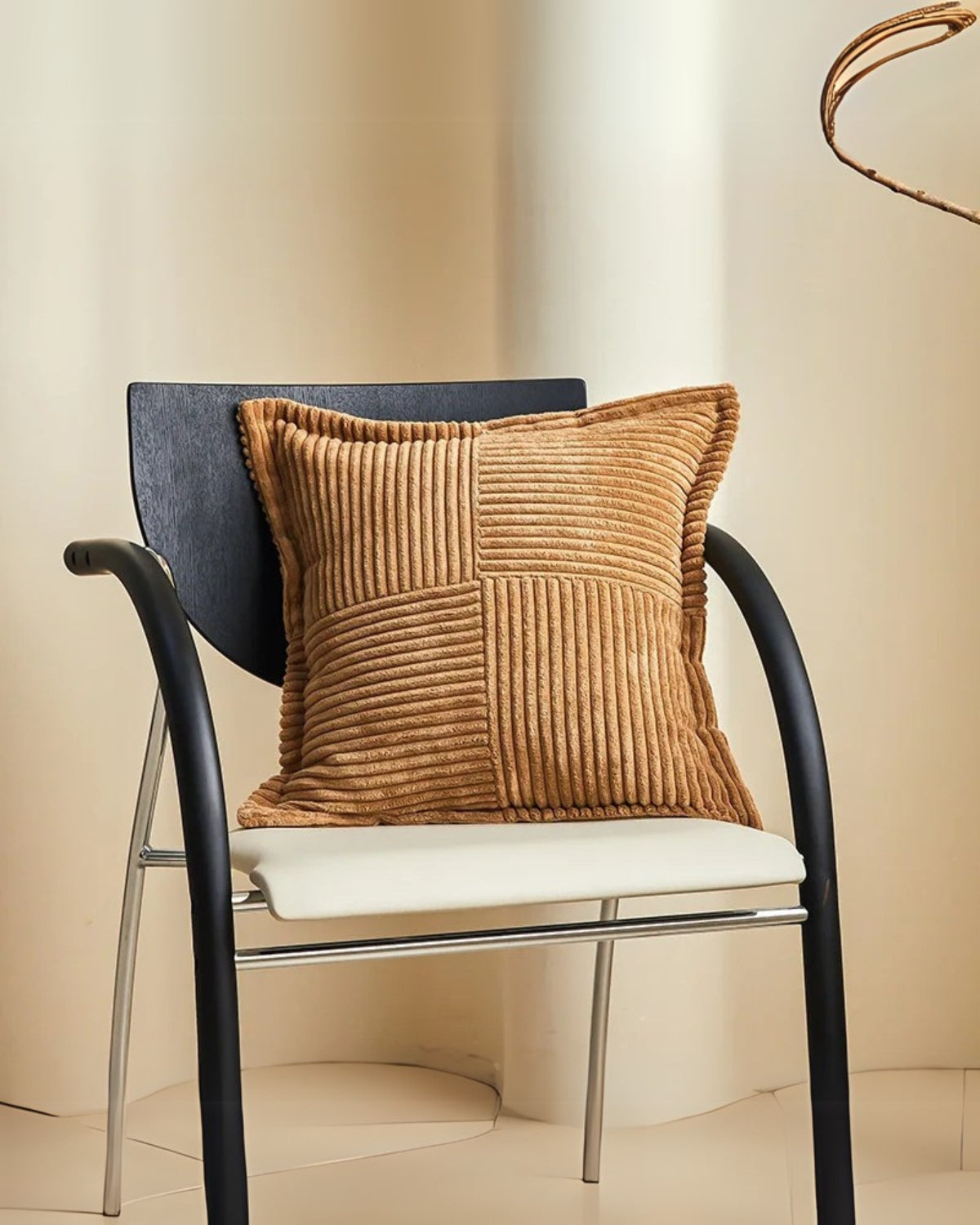 Throw pillow cover – Soft striped ribbed velvet – Neutral tones – Decorative accent for living room or bedroom 1