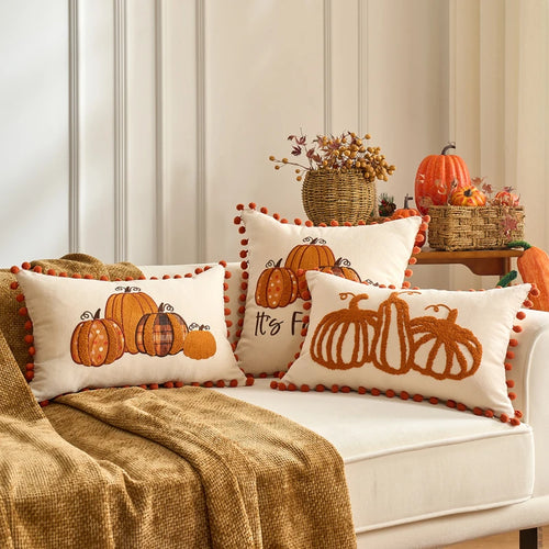 Throw pillow cover – Velvet – Pumpkin design – Autumn decor – 30 x 50 cm and 45 x 45 cm 0