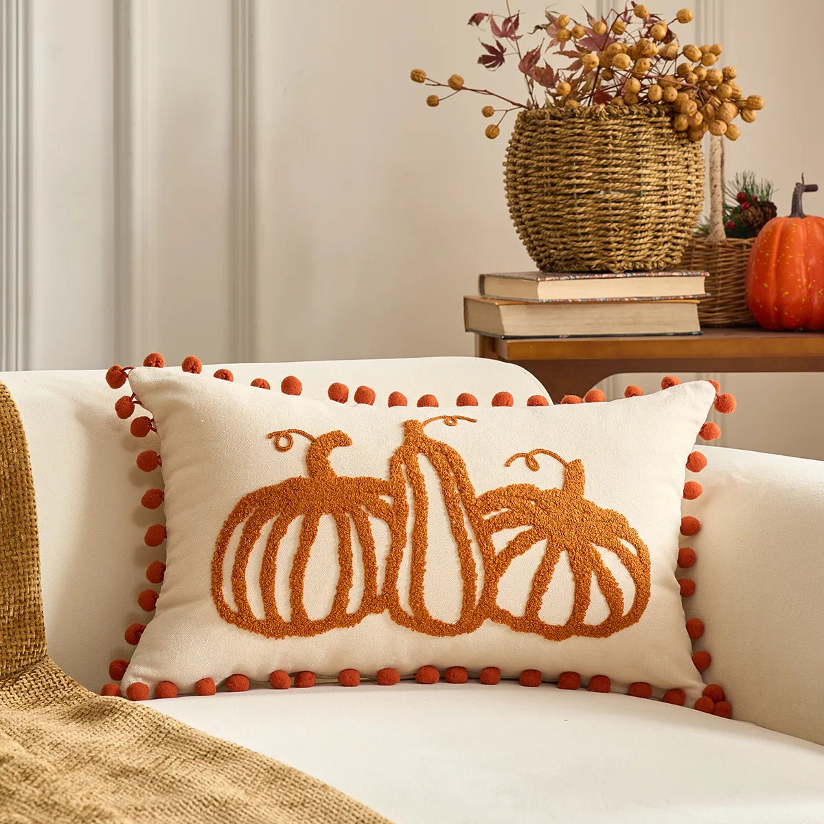 Throw pillow cover – Velvet – Pumpkin design – Autumn decor – 30 x 50 cm and 45 x 45 cm 9