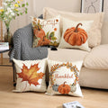 Throw pillow covers – Durable fabric – Autumn pumpkin and leaf designs – Fits 18x18 cushions – Set of 4 decorative covers 0