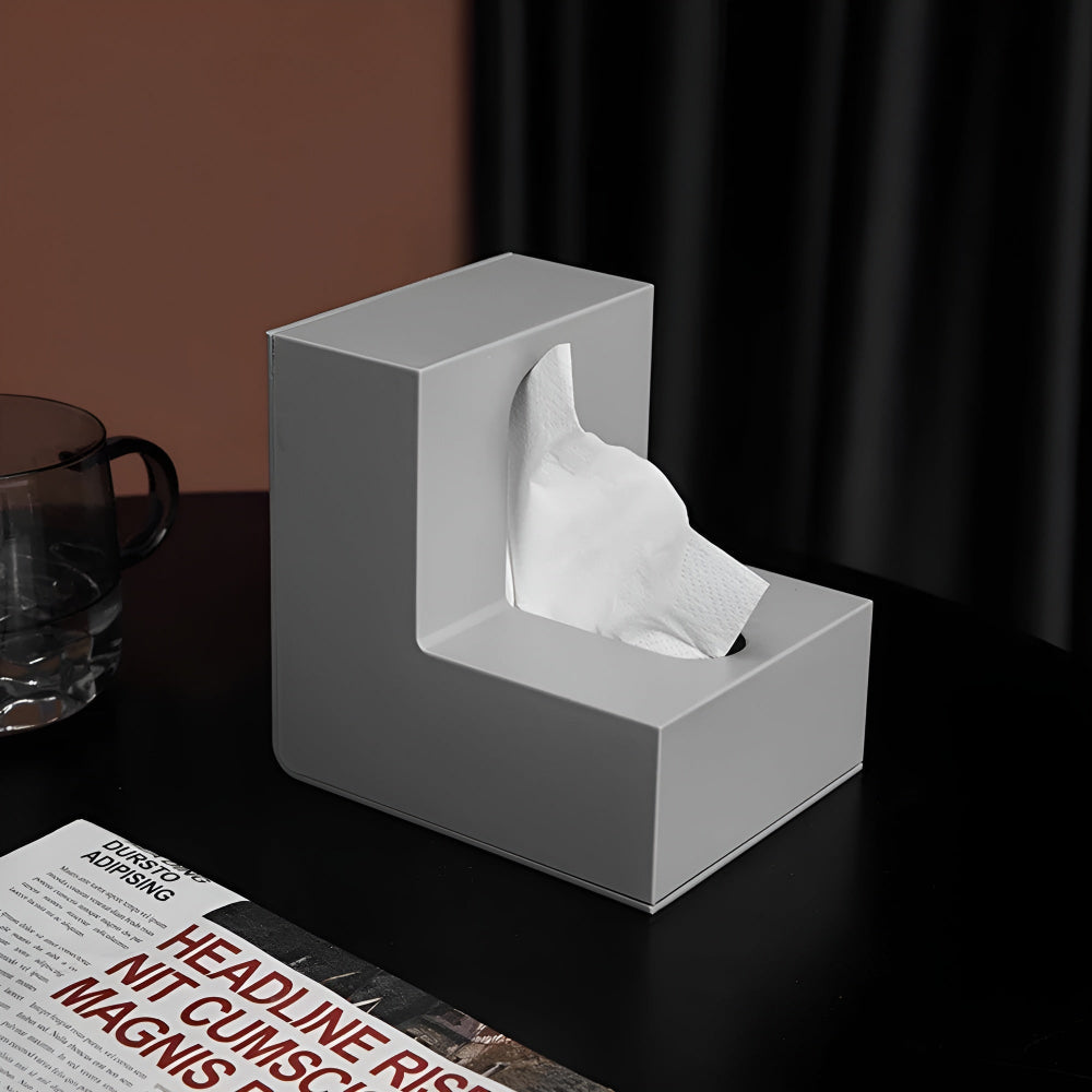 Tissue box cover – L-shaped design – Sleek plastic – Space-saving corner solution – White 1