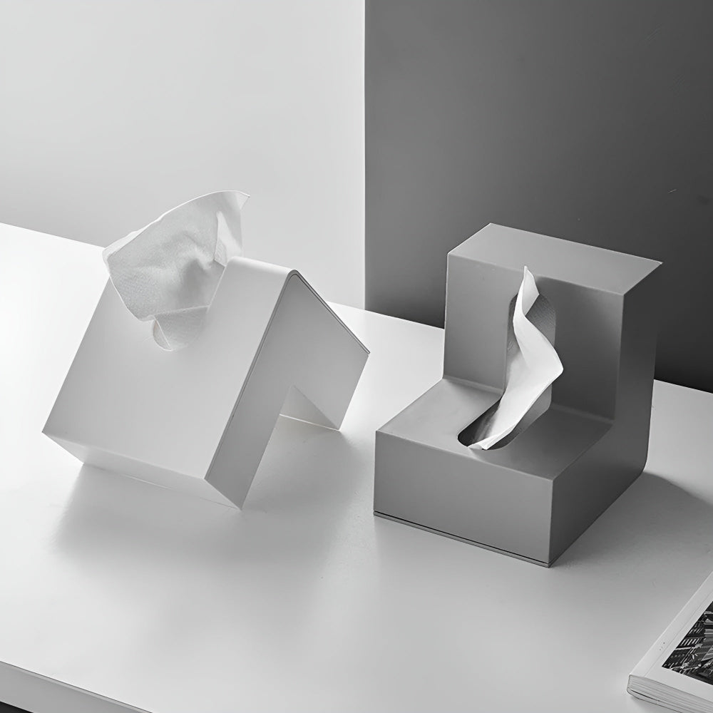 Tissue box cover – L-shaped design – Sleek plastic – Space-saving corner solution – White 2