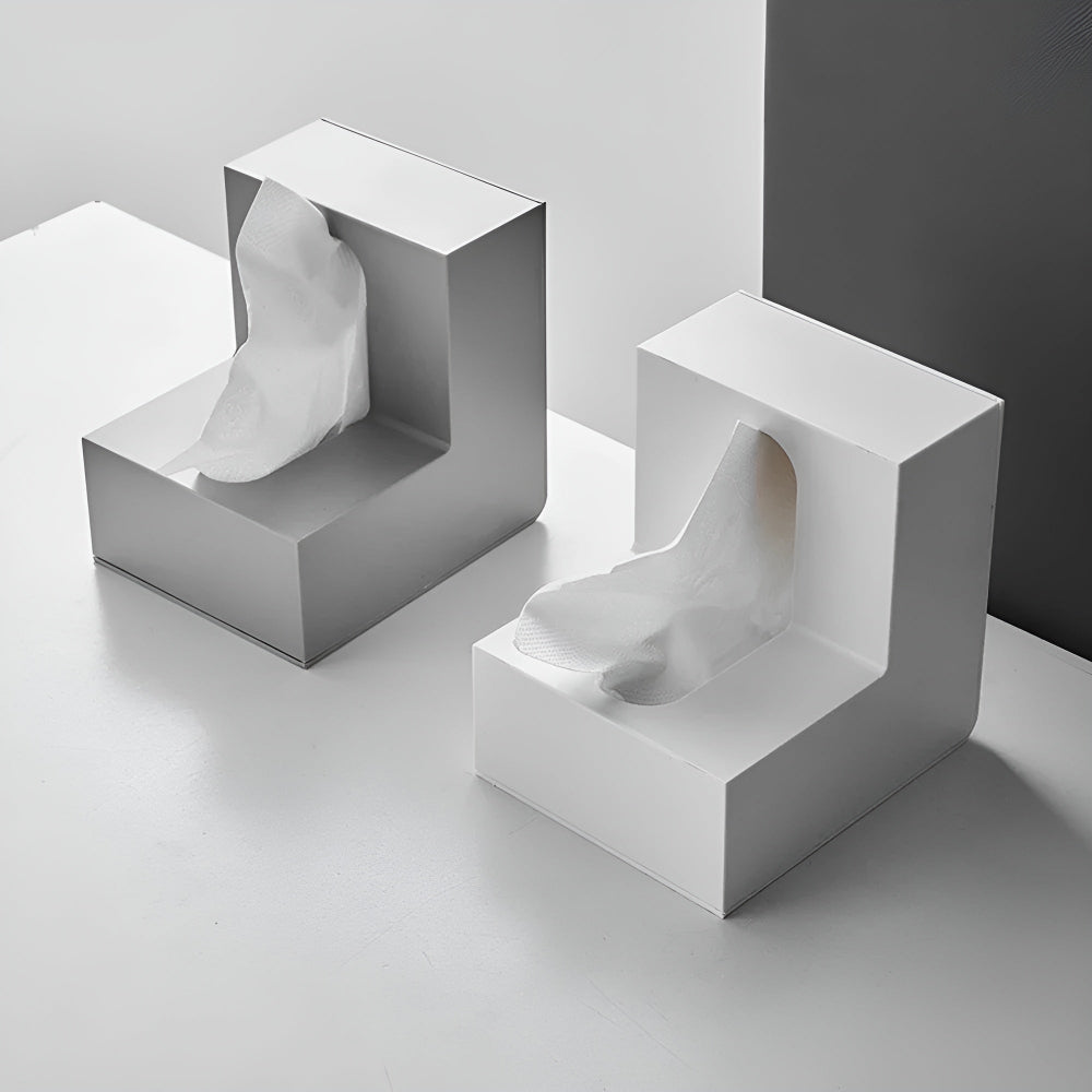Tissue box cover – L-shaped design – Sleek plastic – Space-saving corner solution – White 3