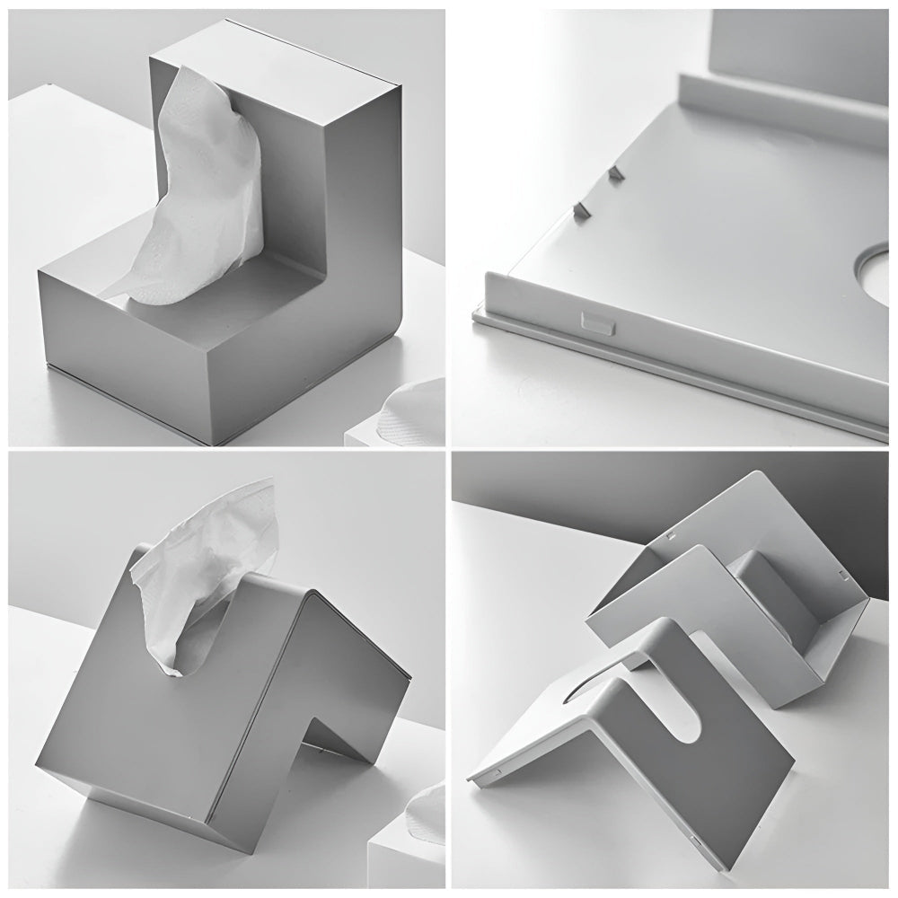 Tissue box cover – L-shaped design – Sleek plastic – Space-saving corner solution – White 5