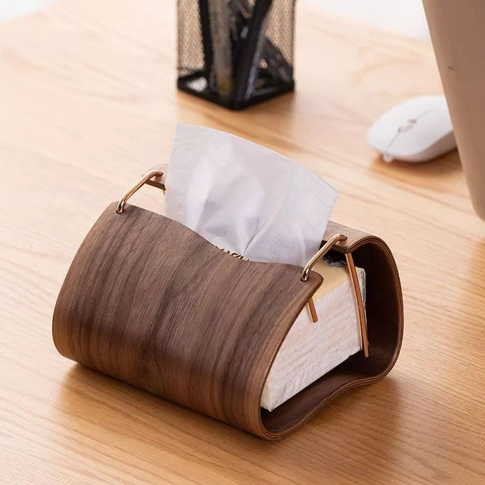 Tissue box cover – Solid walnut wood – Elegant brass slot – Modern home accent for living room or office 2