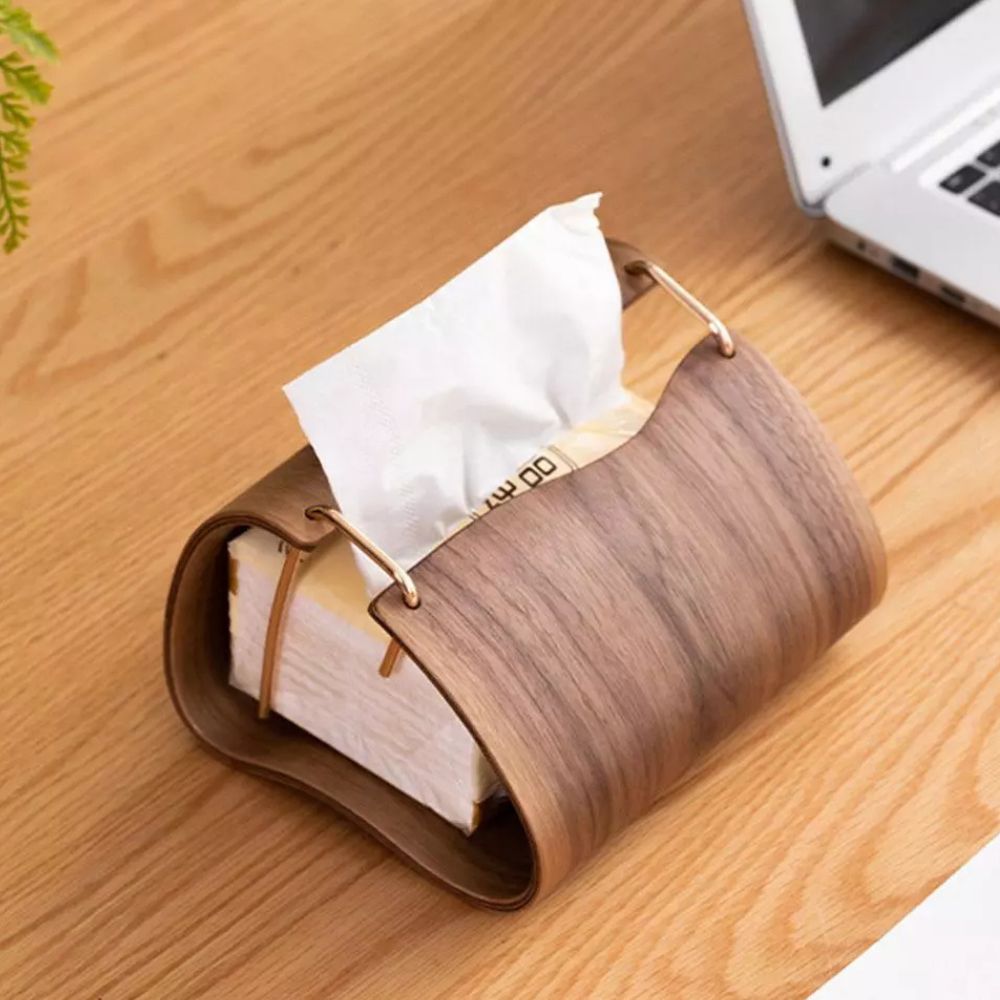 Tissue box cover – Solid walnut wood – Elegant brass slot – Modern home accent for living room or office 3