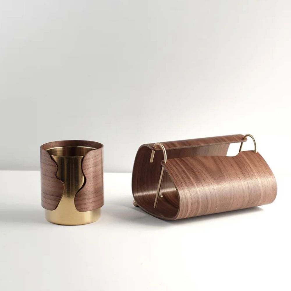 Tissue box cover – Solid walnut wood – Elegant brass slot – Modern home accent for living room or office 4