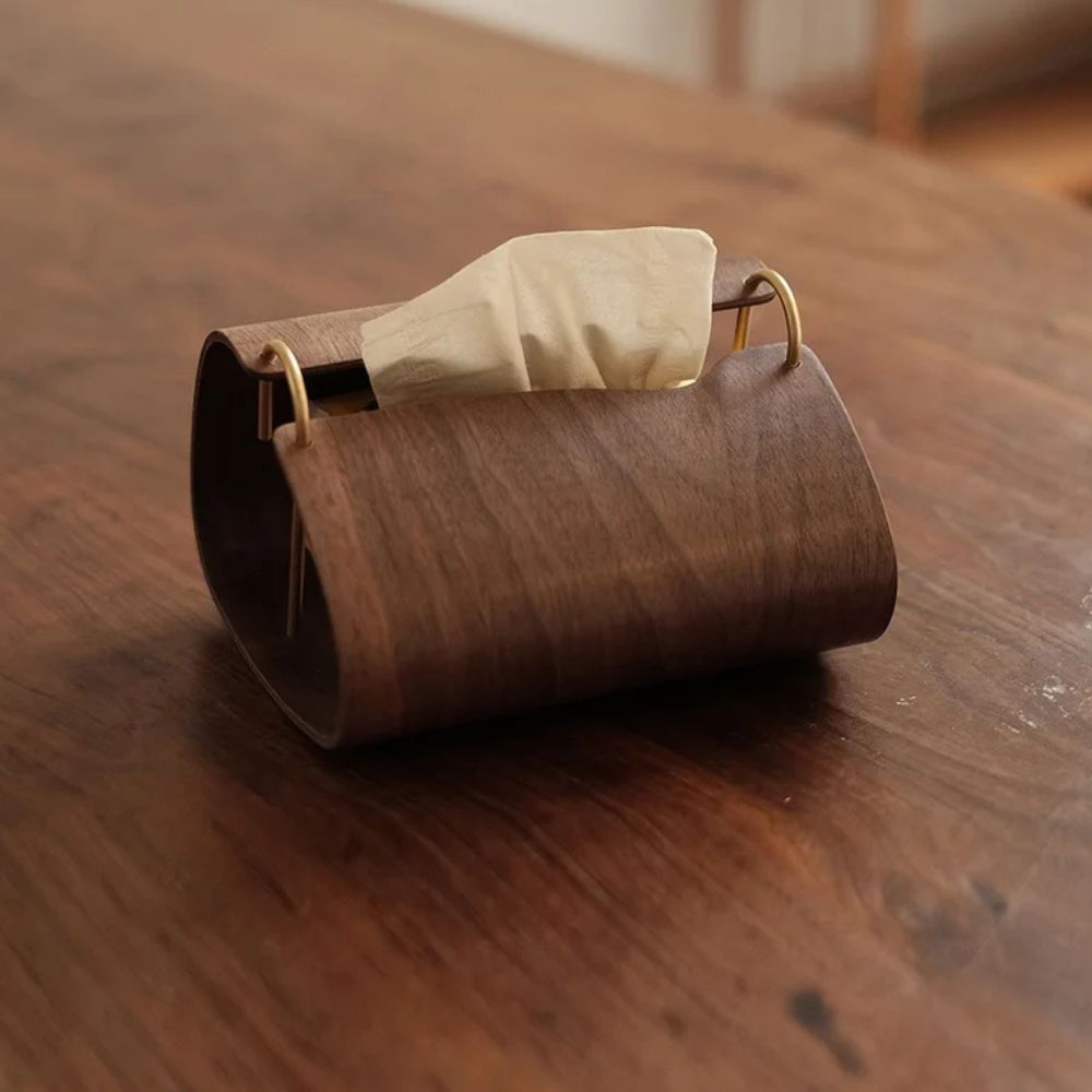 Tissue box cover – Solid walnut wood – Elegant brass slot – Modern home accent for living room or office 5