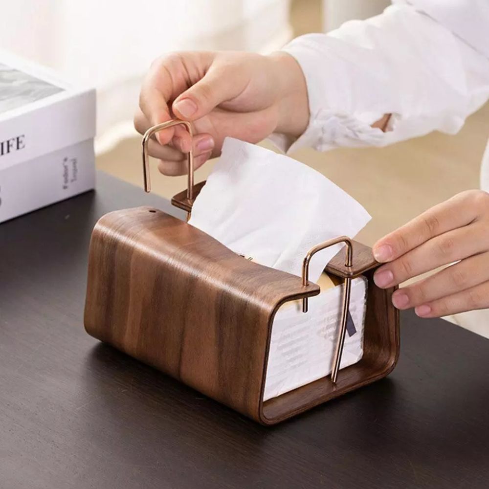 Tissue box cover – Solid walnut wood – Elegant brass slot – Modern home accent for living room or office 7