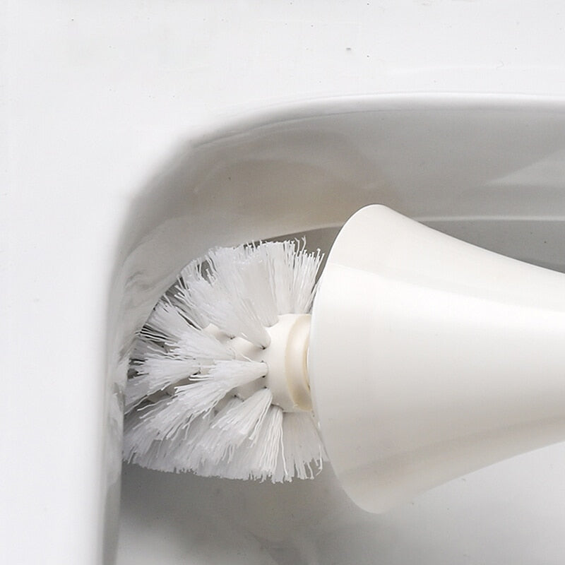 Sleek white toilet brush set featuring a hygienic design and minimalist aesthetic. The set includes a durable brush with a stylish holder, perfect for modern 8