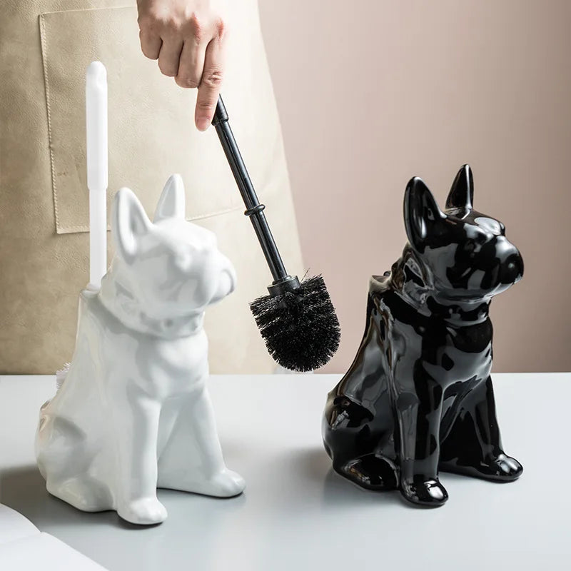 Toilet brush – Ceramic dog shape – Unique bathroom decor – Stylish and functional cleaning tool 0