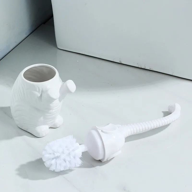 Toilet brush set – Ceramic – Elegant white design – Durable brush with plastic handle for bathroom organization 2